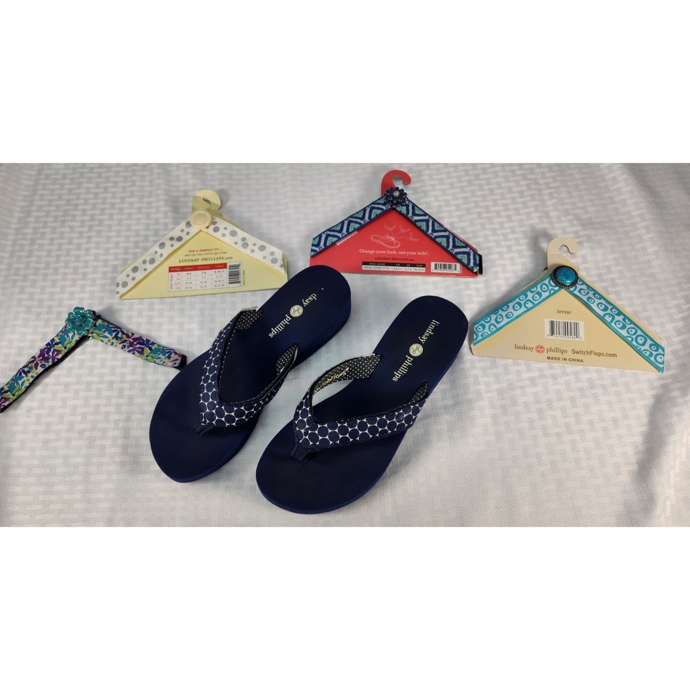 Women's Lindsay Phillips Switch Flops Navy Size 9 with 5 Switch Accessories - Picture 2 of 9